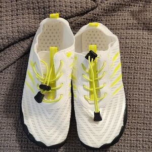 Womens White and Yellow Athletic Shoes